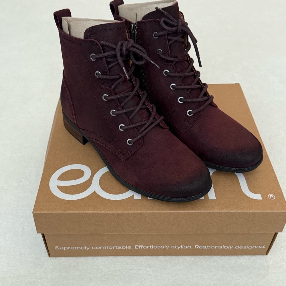 Earth Burgundy Leather Ankle Boots Lace Up Women’s 8.5 Boho Cottagecore NWT - Picture 3 of 10